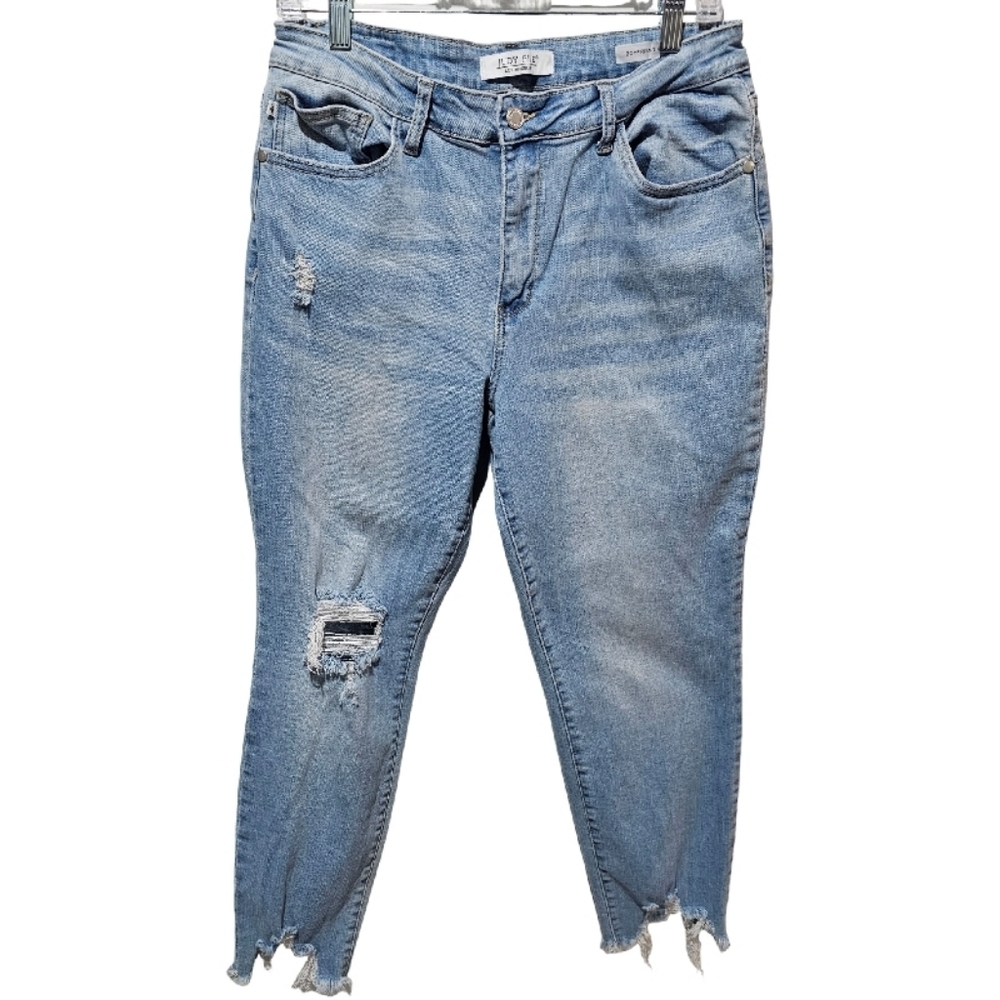 JUDY BLUE JEANS WOMENS 15/32 LIGHT WASH BOYFRIEND DISTRESSED FRAYED HEM JB88389